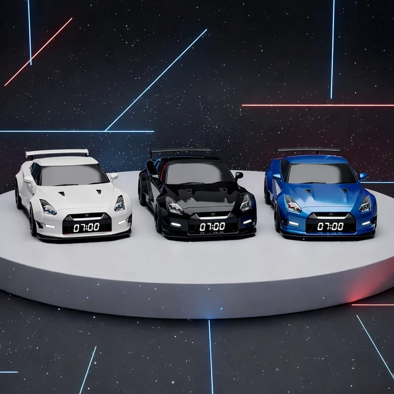 White Supercar Alarm Clock with Realistic Engine Sound & LED Light Show Ultimate Desk Accessory for Car Enthusiasts
