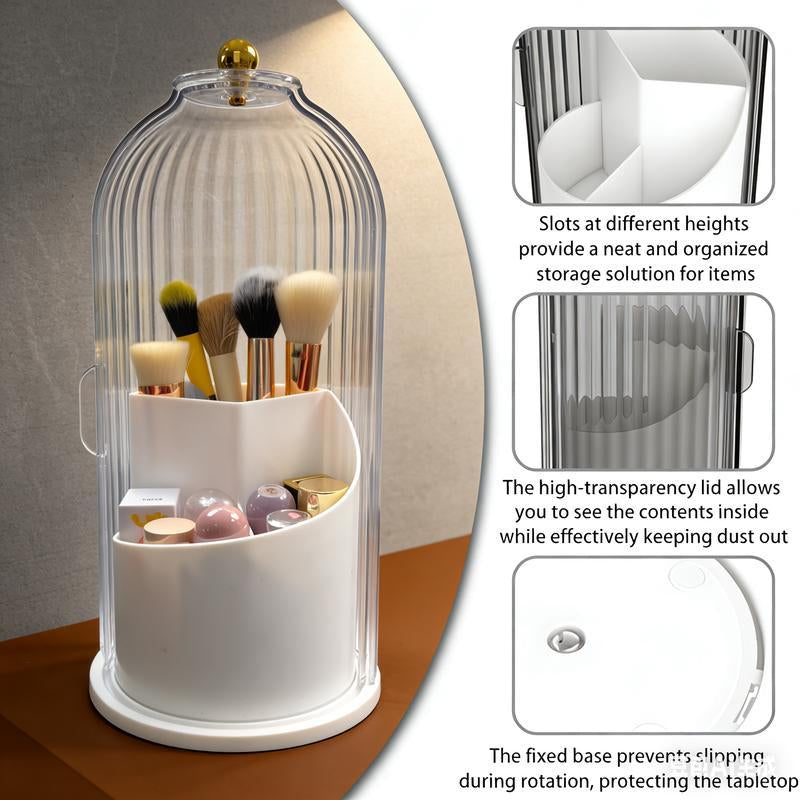 Dustproof Toothbrush Holders with Cover, Rotating Electric Toothbrush and Toothpaste Holder for Bathroom Countertop, 3 Slots Makeup Brushes Organizer, Transparent