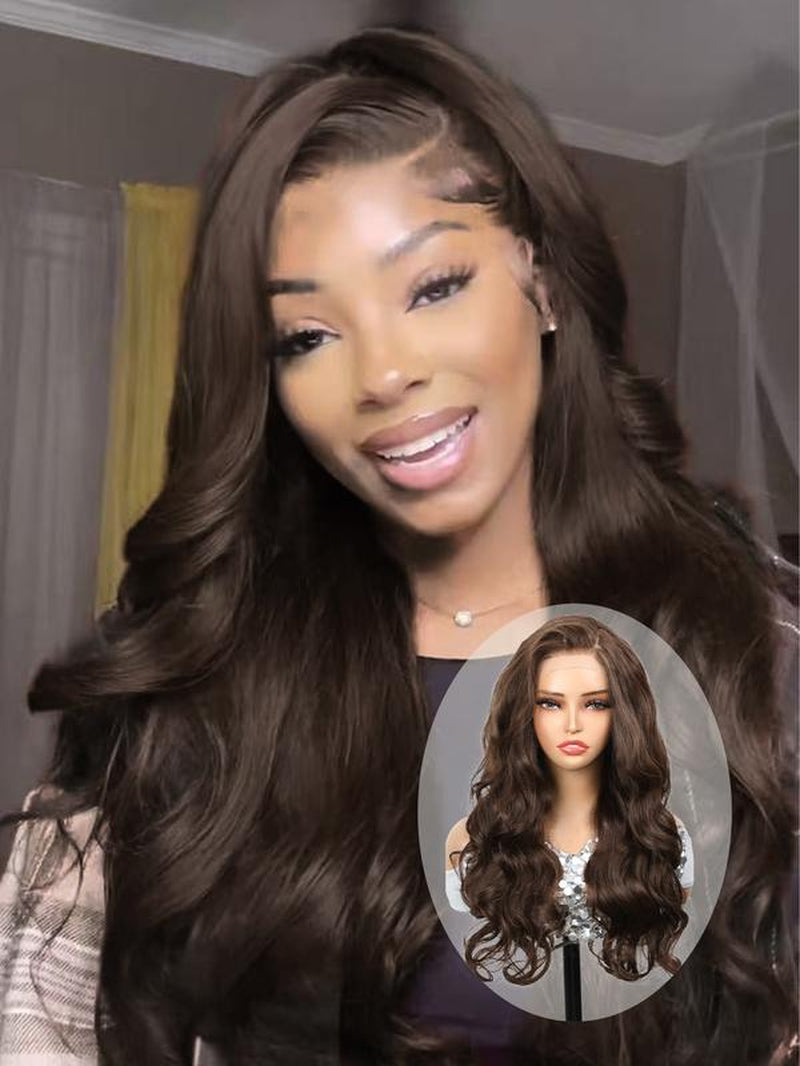 24 Inch Burgundy/Ginger Long Body Wavy Wigs for Women, Gorgeous Fluffy Wigs without Bangs, Synthetic Heat Resistant HD Lace Front Wigs for Party, Daily Use