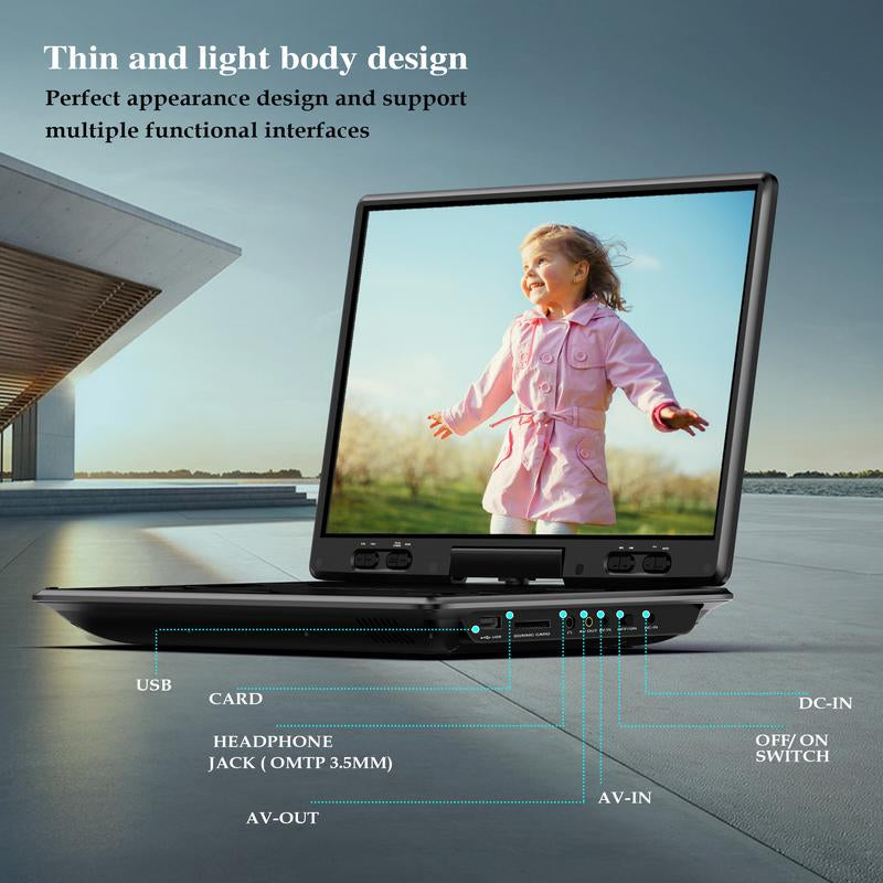 [Mydash] 14.9" Portable DVD Player, MYDASH CD Player W/ 12.5" Swivel HD Screen, Audio Player W/ Dual-Speaker, 6 Hours Rechargeable Battery, Region Free, Remote Control, Sync TV/CD/USB/SD Multi-Format Support,No Blu-Ray