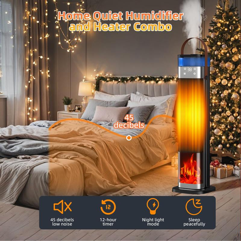 Indoor Heater, 21-Inch Portable Space Heater, Adjustable Thermostat with Remote Control, Humidifier and Heater Combo Unit, 12-Hour Timer, Tip-Over Protection, 70° Adjustment, Suitable for Offices, Bedrooms, and Homes