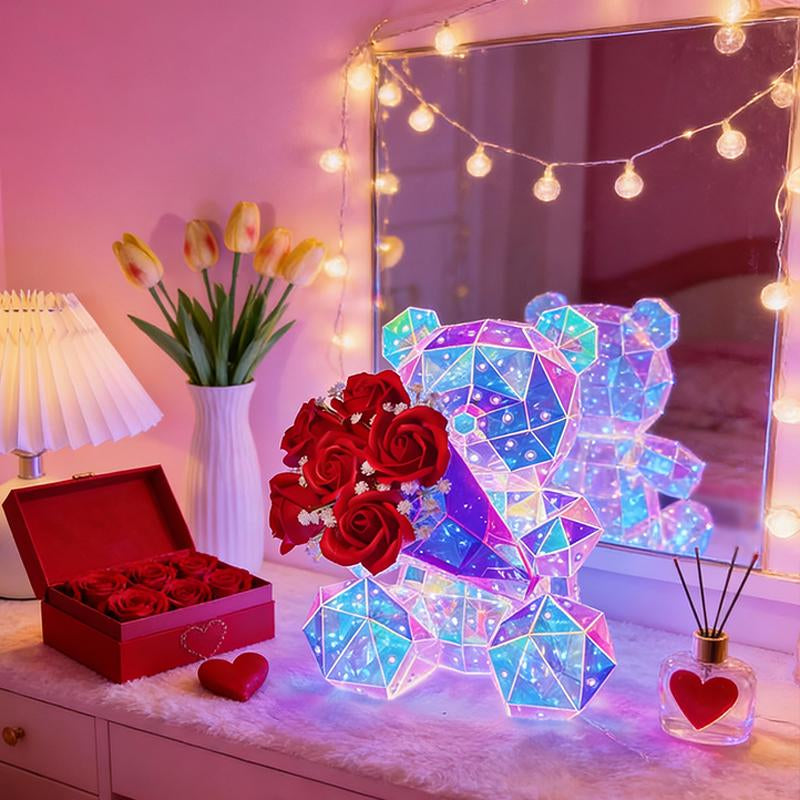 Valentine'S Day Decor: Glowing LED Rose Hugging Bear (Includes Gift Box) Battery and USB Powered Perfect for Valentine'S Day Gifts, Wife Gifts, Daughter Birthday Gifts, Couple Gifts